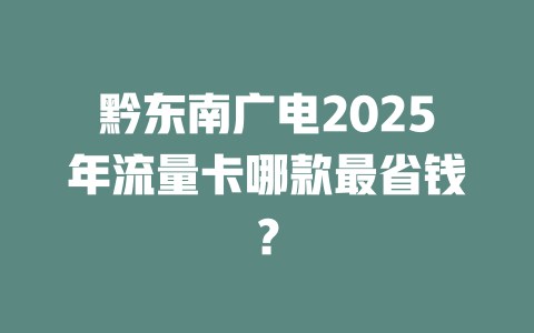 黔东南广电2025年流量卡哪款最省钱？
