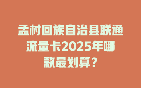 孟村回族自治县联通流量卡2025年哪款最划算？