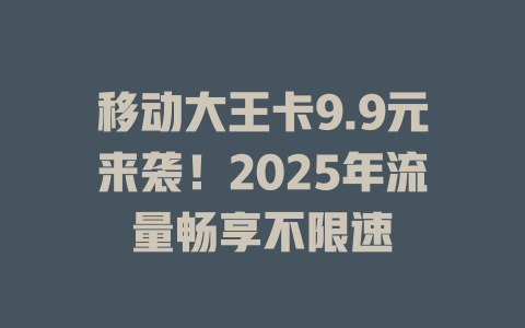 移动大王卡9.9元来袭！2025年流量畅享不限速