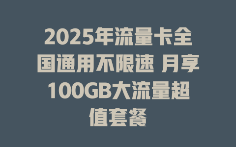 2025年流量卡全国通用不限速 月享100GB大流量超值套餐