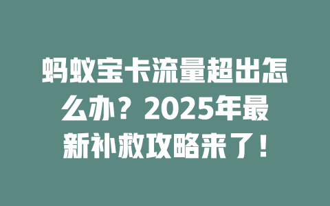 蚂蚁宝卡流量超出怎么办？2025年最新补救攻略来了！