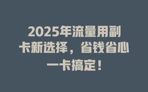 2025年流量用副卡新选择，省钱省心一卡搞定！