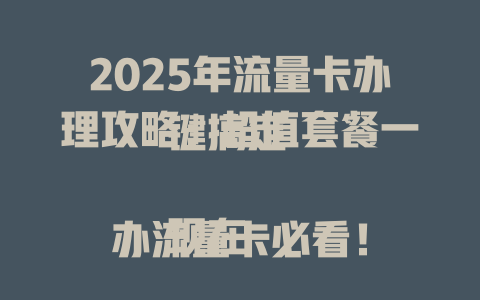 2025年流量卡办理攻略：超值套餐一键搞定  

现在办流量卡必看！
