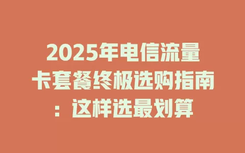 2025年电信流量卡套餐终极选购指南：这样选最划算