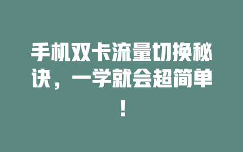 手机双卡流量切换秘诀，一学就会超简单！