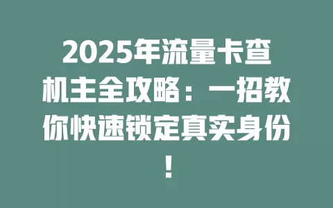 2025年流量卡查机主全攻略：一招教你快速锁定真实身份！