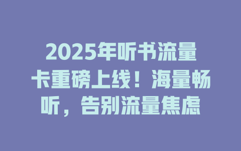 2025年听书流量卡重磅上线！海量畅听，告别流量焦虑