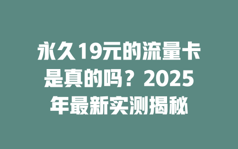 永久19元的流量卡是真的吗？2025年最新实测揭秘