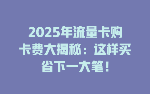 2025年流量卡购卡费大揭秘：这样买省下一大笔！