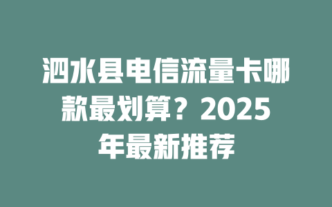 泗水县电信流量卡哪款最划算？2025年最新推荐