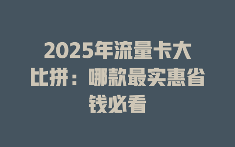 2025年流量卡大比拼：哪款最实惠省钱必看