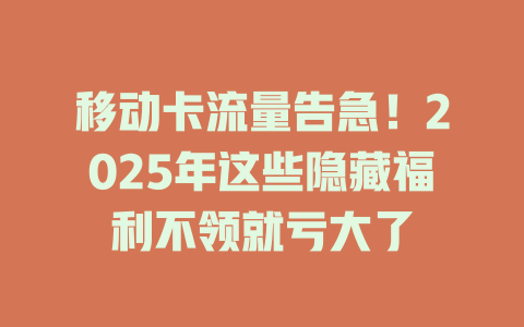 移动卡流量告急！2025年这些隐藏福利不领就亏大了