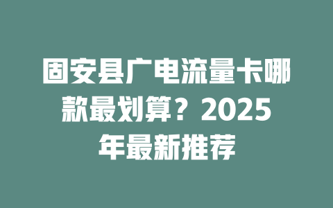 固安县广电流量卡哪款最划算？2025年最新推荐