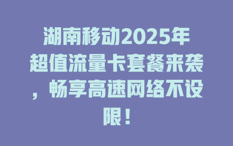 湖南移动2025年超值流量卡套餐来袭，畅享高速网络不设限！