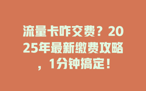 流量卡咋交费？2025年最新缴费攻略，1分钟搞定！