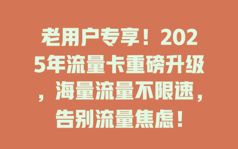 老用户专享！2025年流量卡重磅升级，海量流量不限速，告别流量焦虑！