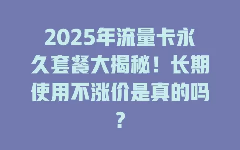 2025年流量卡永久套餐大揭秘！长期使用不涨价是真的吗？