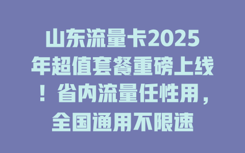 山东流量卡2025年超值套餐重磅上线！省内流量任性用，全国通用不限速