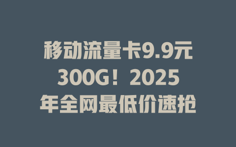 移动流量卡9.9元300G！2025年全网最低价速抢