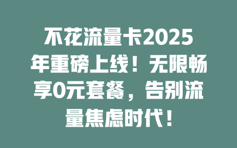 不花流量卡2025年重磅上线！无限畅享0元套餐，告别流量焦虑时代！