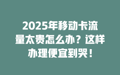 2025年移动卡流量太贵怎么办？这样办理便宜到哭！