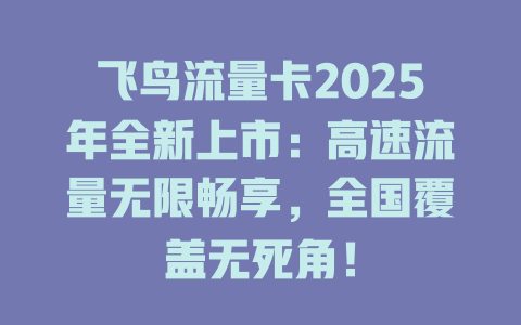 飞鸟流量卡2025年全新上市：高速流量无限畅享，全国覆盖无死角！