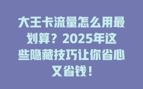 大王卡流量怎么用最划算？2025年这些隐藏技巧让你省心又省钱！