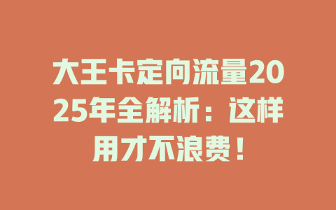 大王卡定向流量2025年全解析：这样用才不浪费！