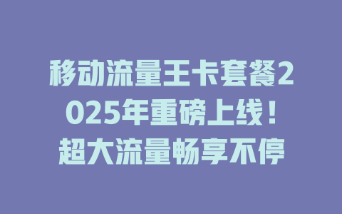 移动流量王卡套餐2025年重磅上线！超大流量畅享不停