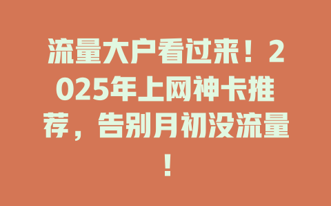 流量大户看过来！2025年上网神卡推荐，告别月初没流量！