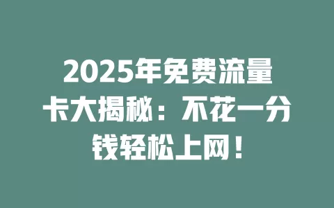 2025年免费流量卡大揭秘：不花一分钱轻松上网！