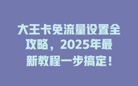 大王卡免流量设置全攻略，2025年最新教程一步搞定！