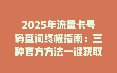 2025年流量卡号码查询终极指南：三种官方方法一键获取