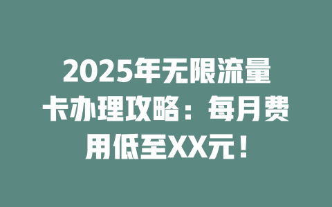 2025年无限流量卡办理攻略：每月费用低至XX元！