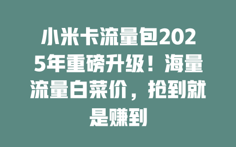 小米卡流量包2025年重磅升级！海量流量白菜价，抢到就是赚到