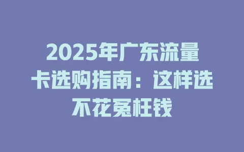 2025年广东流量卡选购指南：这样选不花冤枉钱