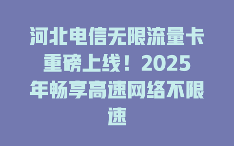 河北电信无限流量卡重磅上线！2025年畅享高速网络不限速