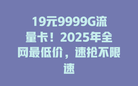 19元9999G流量卡！2025年全网最低价，速抢不限速