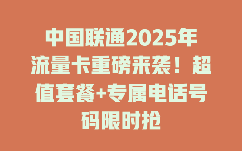 中国联通2025年流量卡重磅来袭！超值套餐+专属电话号码限时抢