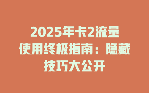 2025年卡2流量使用终极指南：隐藏技巧大公开