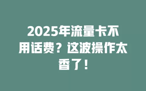 2025年流量卡不用话费？这波操作太香了！