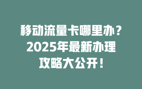 移动流量卡哪里办？2025年最新办理攻略大公开！