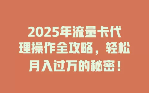 2025年流量卡代理操作全攻略，轻松月入过万的秘密！