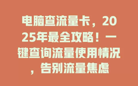 电脑查流量卡，2025年最全攻略！一键查询流量使用情况，告别流量焦虑