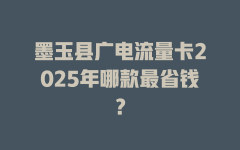 墨玉县广电流量卡2025年哪款最省钱？