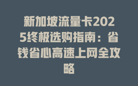 新加坡流量卡2025终极选购指南：省钱省心高速上网全攻略