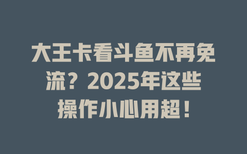 大王卡看斗鱼不再免流？2025年这些操作小心用超！