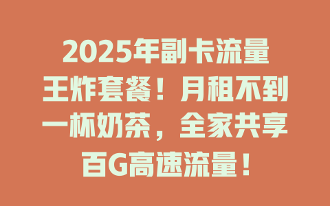 2025年副卡流量王炸套餐！月租不到一杯奶茶，全家共享百G高速流量！
