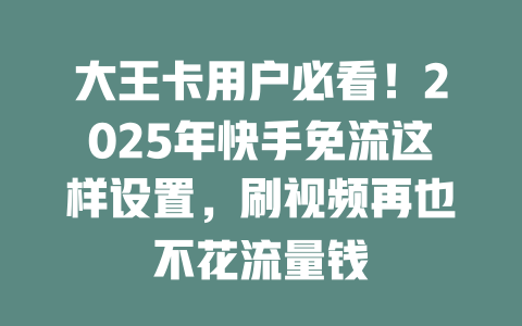 大王卡用户必看！2025年快手免流这样设置，刷视频再也不花流量钱