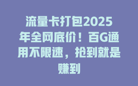 流量卡打包2025年全网底价！百G通用不限速，抢到就是赚到